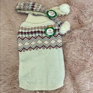 Dog Turtleneck Sweater & Matching Scarf. Cream and Pink by Merry & Bright NWT
